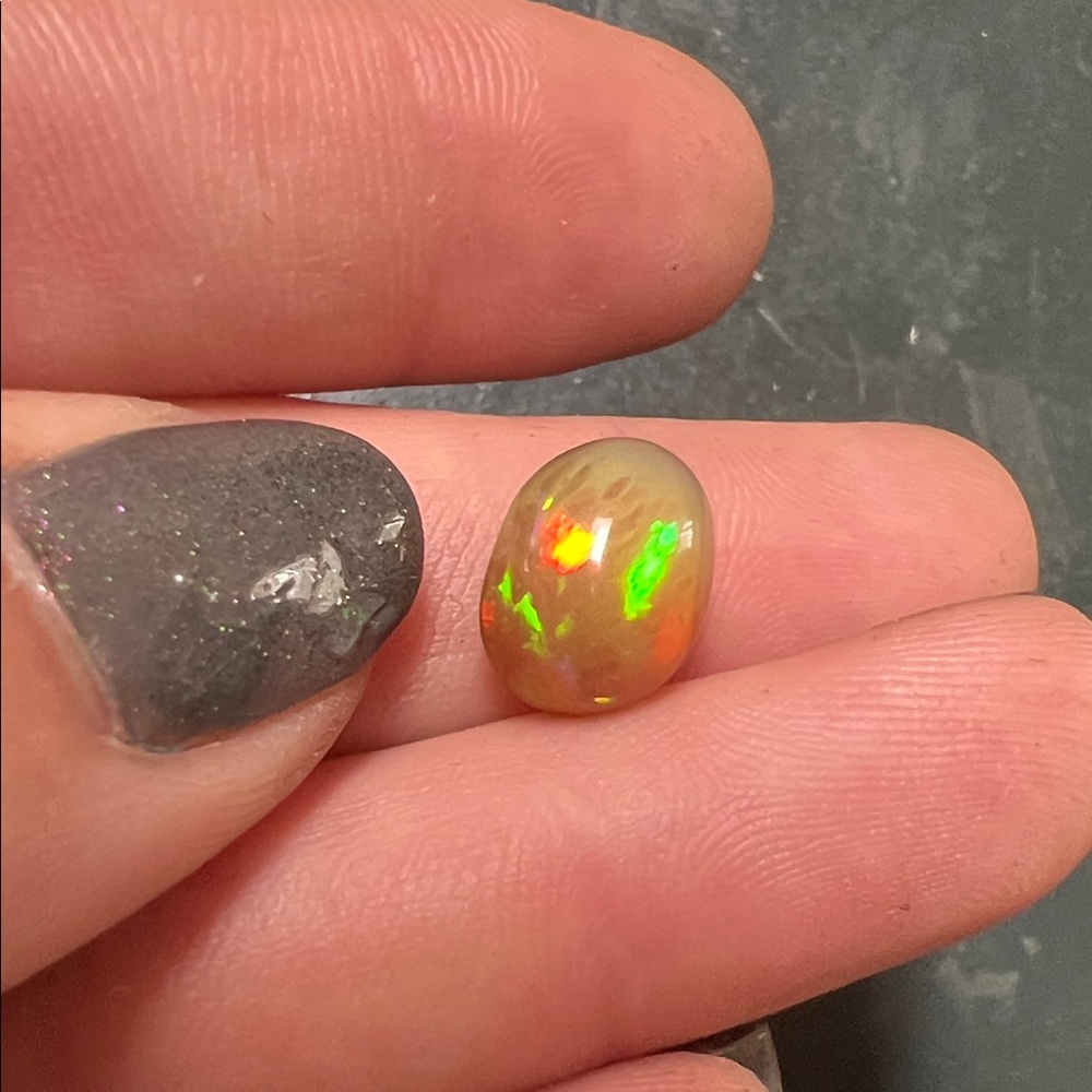 Vibrant Ethiopian Opal Cabochon - Creamy Orange w/ Play of Color Loose Gemstone